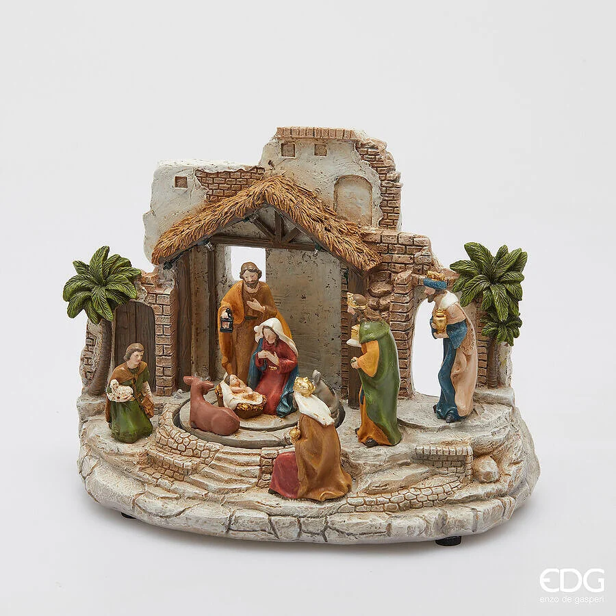 EDG Enzo De Gasperi Diorama Presepe di Natale H 22 Cm L 29 Cm L 16 Cm Musica, Movimento e Led Multicolor