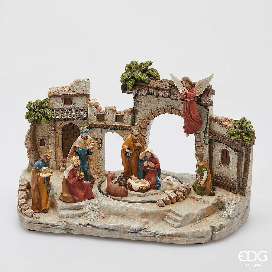 EDG Enzo De Gasperi Diorama Presepe di Natale H 22,5 Cm L 34 Cm L 18 Cm Musica, Movimento e Led Multicolor