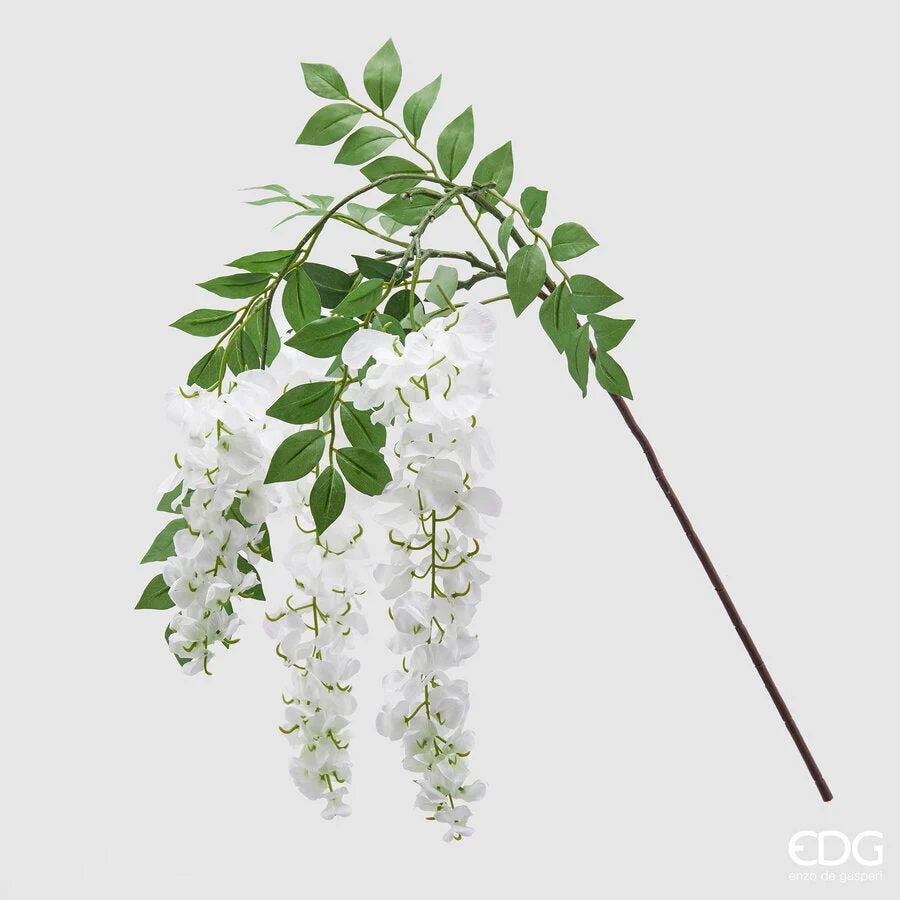 EDG Enzo De Gasperi Glicine Ramo x3 con Foglie H 50 Cm Pianta Artificiale Colore Bianco