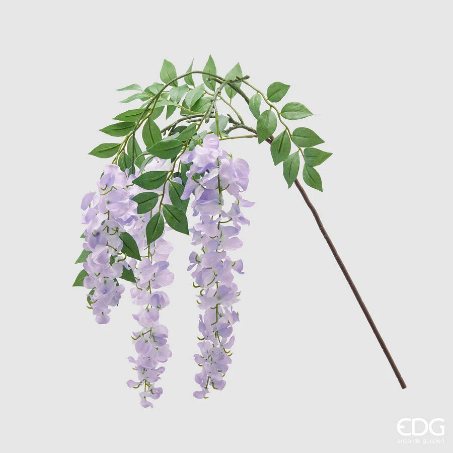 EDG Enzo De Gasperi Glicine Ramo x3 con Foglie H 50 Cm Pianta Artificiale Colore Lavanda