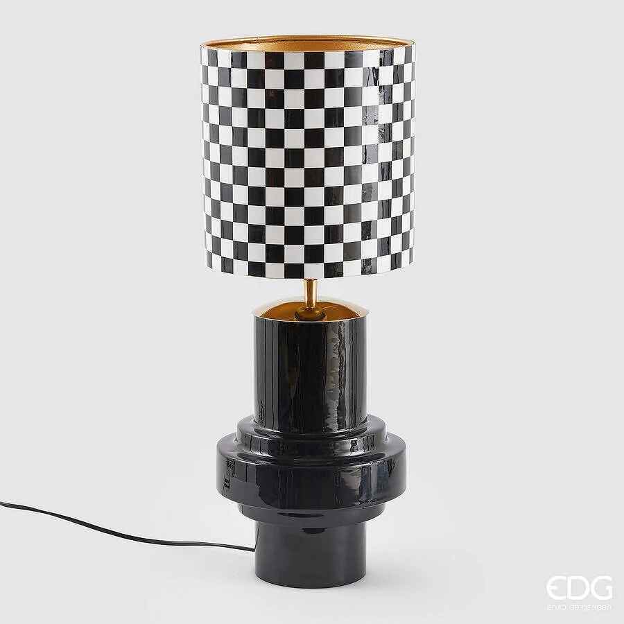 EDG Enzo De Gasperi Lampada da Tavolo Scacchi H 58 Cm D 23 Cm IP20 White Black