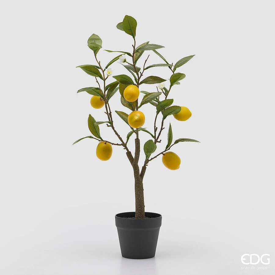 EDG Enzo De Gasperi Limone con Vaso e Foglie x6 Pianta Artificiale H 60 Cm Verde Giallo