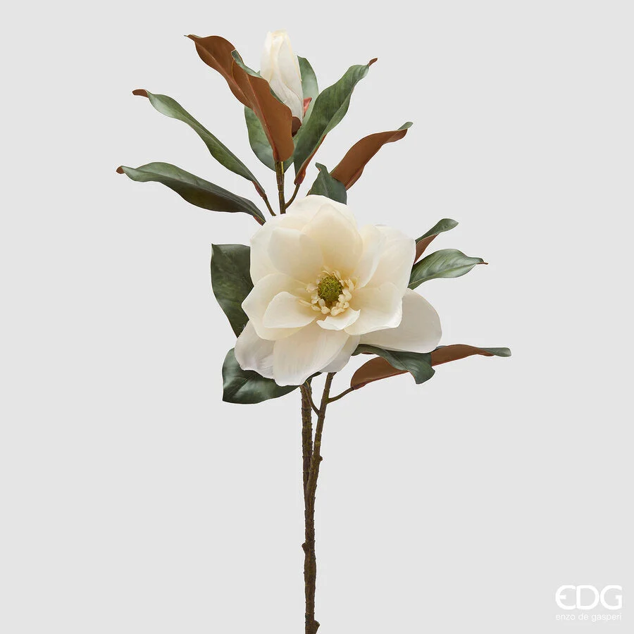 EDG Enzo De Gasperi Magnolia Ramo con Foglie e Bocciolo H 85 Cm Pianta Artificiale Colore Avorio
