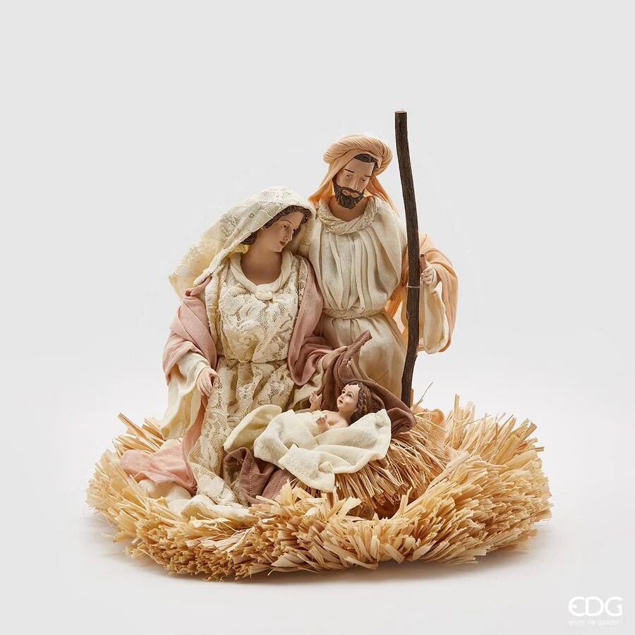 EDG Enzo De Gasperi Nativita Lord Natale con Base Paglia H 32 Cm Ivory