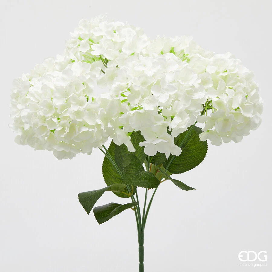 EDG Enzo De Gasperi Ortensia Bouquet x6 con Foglie H 50 Cm Pianta Artificiale Colore Bianco