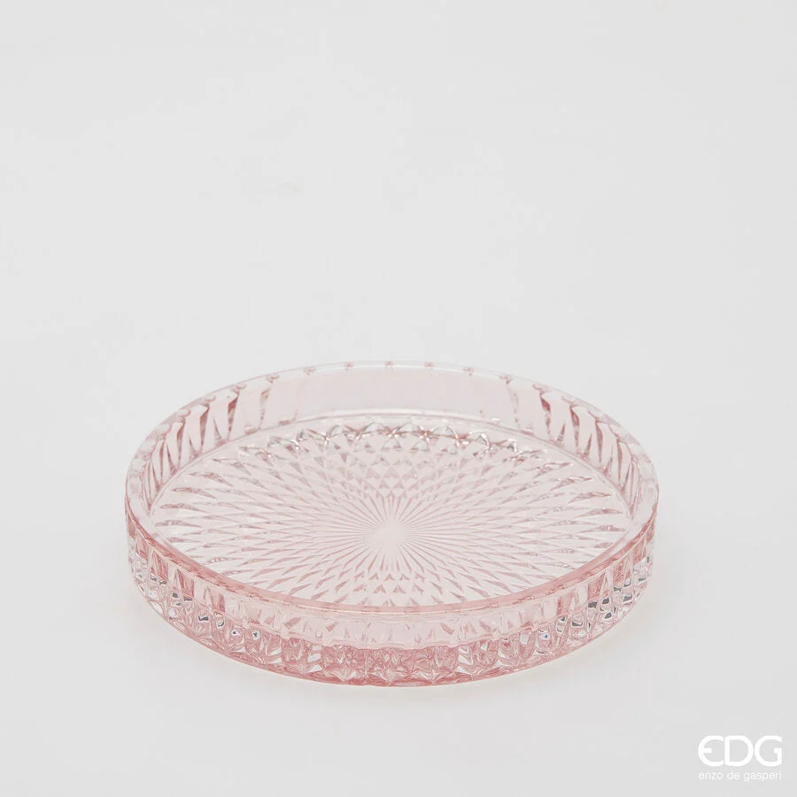 EDG Enzo De Gasperi Piatto Decorativo Micro Quadretti Rotondo H 2,5 Cm D 16 Cm Vetro Rosa