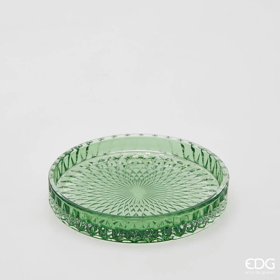 EDG Enzo De Gasperi Piatto Decorativo Micro Quadretti Rotondo H 2,5 Cm D 16 Cm Vetro Verde