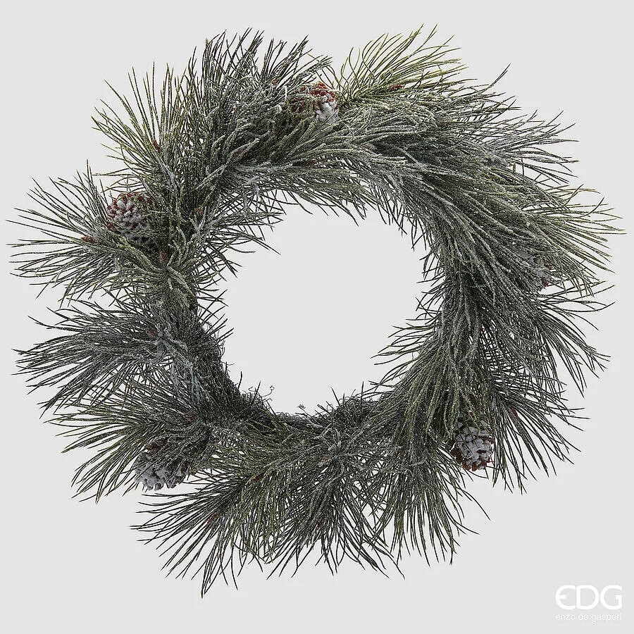 EDG Enzo De Gasperi Pino con Pigne Corona di Natale Innevato D 60 Cm White Green