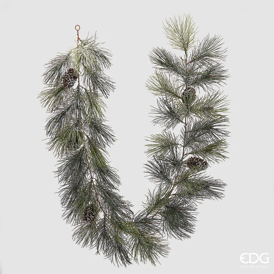 EDG Enzo De Gasperi Pino con Pigne Festone di Natale Innevato H 183 Cm White Green