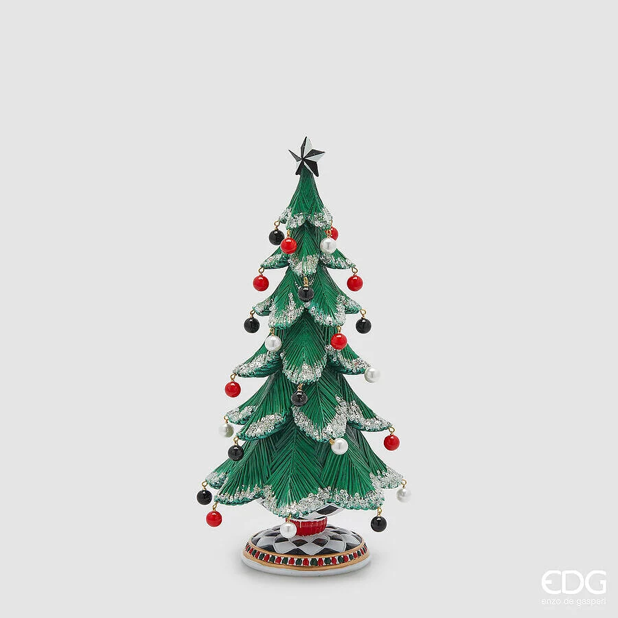 EDG Enzo De Gasperi Pino  Poly di Natale con perle  H 36 Cm D. 19 Cm Green