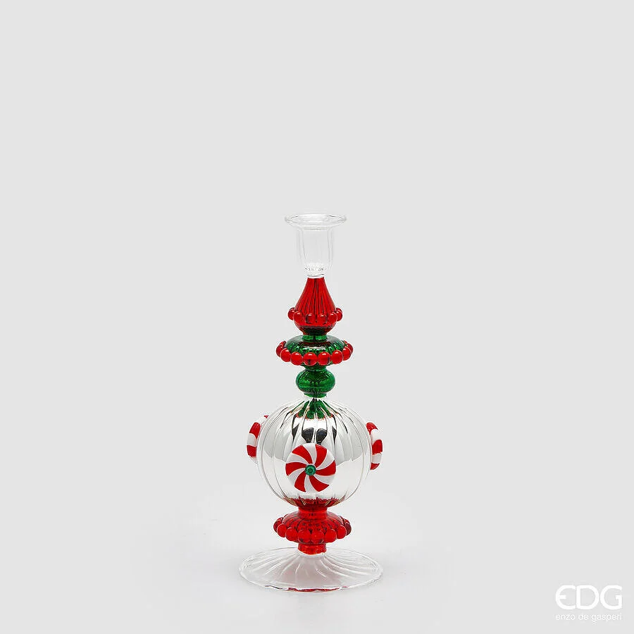 EDG Enzo De Gasperi Portacandela Candy di Natale  H 25 Cm Green Red
