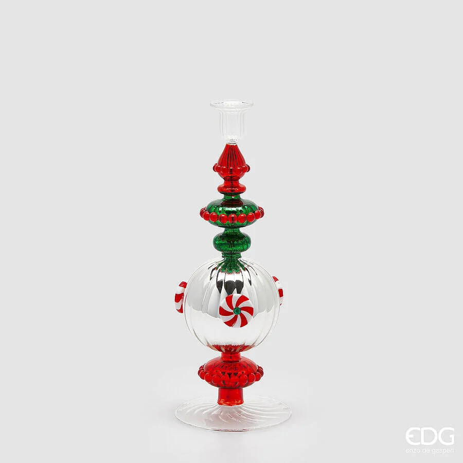 EDG Enzo De Gasperi Portacandela Candy di Natale  H 33 Cm Green Red