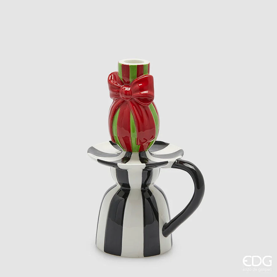 EDG Enzo De Gasperi Portacandela con Fiocco Natale H 23 Cm L 15 Cm L 12 Cm White Black