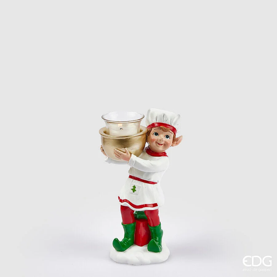 EDG Enzo De Gasperi Portacandela Elfo Cuoco di Natale H 21,5 Cm Green Red