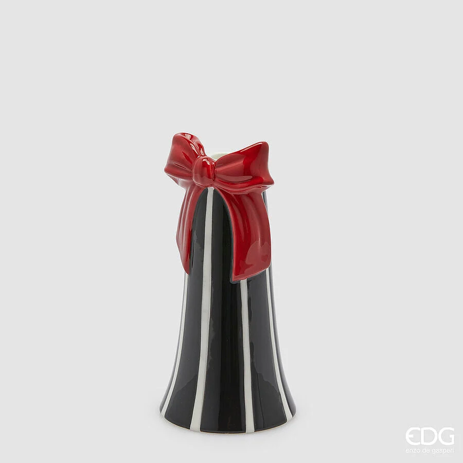 EDG Enzo De Gasperi Portacandela Fiocco Natale H 19,5 Cm D 9,5 Cm White Black