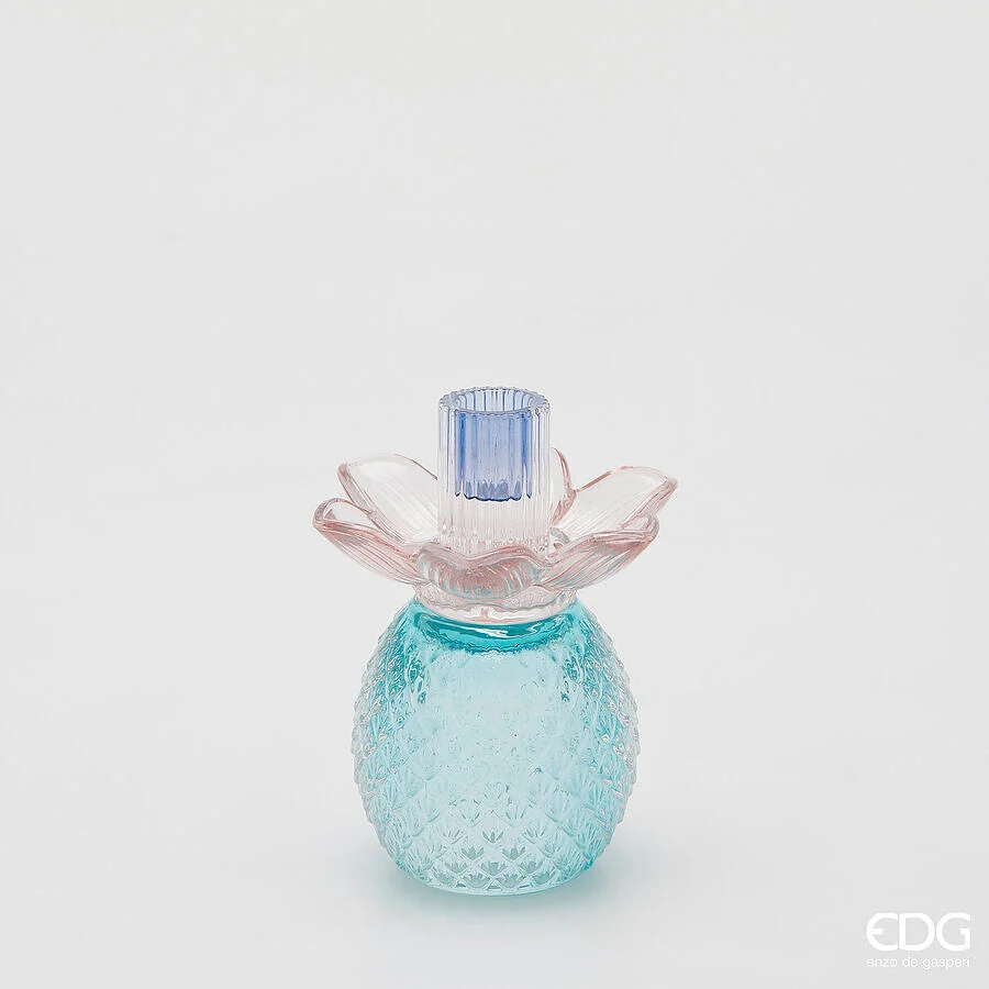 EDG Enzo De Gasperi Portacandela Flower in Vetro H 16 Cm D 12 Cm Blu Mix