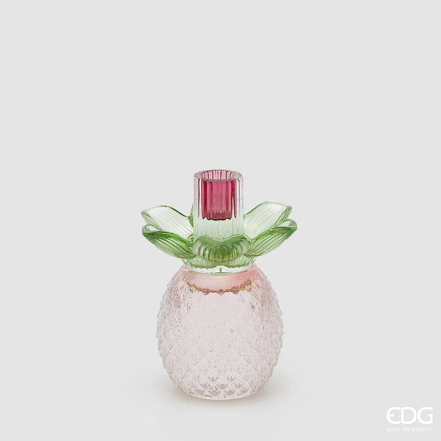 EDG Enzo De Gasperi Portacandela Flower in Vetro H 16 Cm D 12 Cm Verde Rosa