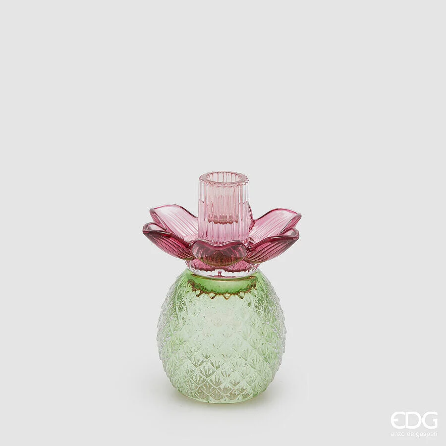 EDG Enzo De Gasperi Portacandela Flower in Vetro H 16 Cm D 12 Cm Violet Mix