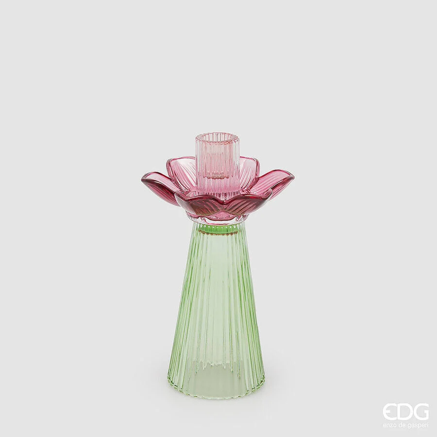 EDG Enzo De Gasperi Portacandela Flower in Vetro H 21 Cm D 12 Cm Violet Mix