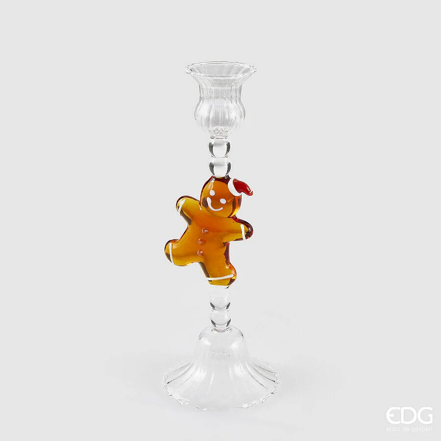 EDG Enzo De Gasperi Portacandela Marzapane di Natale H 23 cm D 8,5 cm Vetro Amber