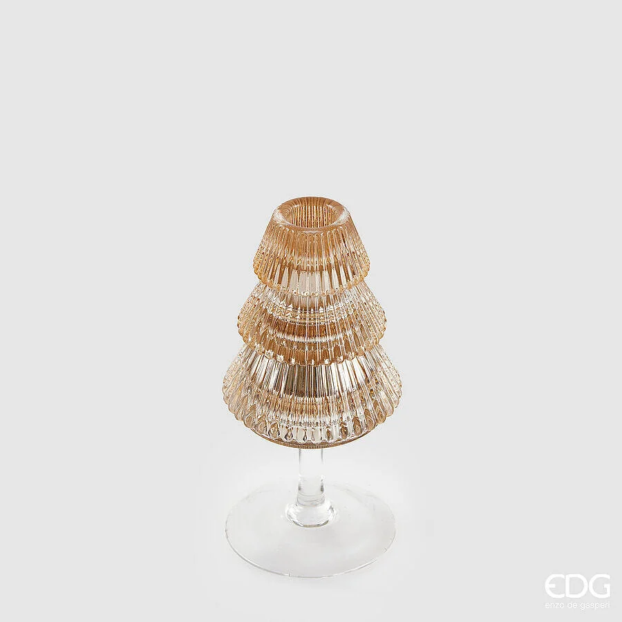 EDG Enzo De Gasperi Portacandela Pino di Natale H 16 Cm D 8 Cm Piede Calice Amber