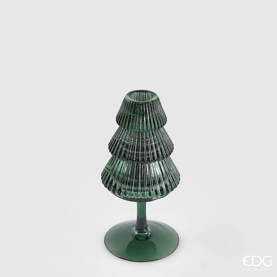 EDG Enzo De Gasperi Portacandela Pino di Natale H 16 Cm D 8 Cm Piede Calice Dark Green