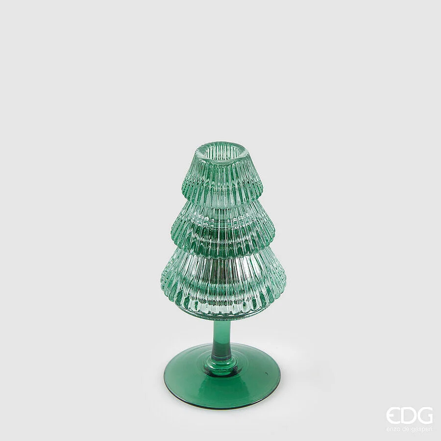 EDG Enzo De Gasperi Portacandela Pino di Natale H 16 Cm D 8 Cm Piede Calice Verde
