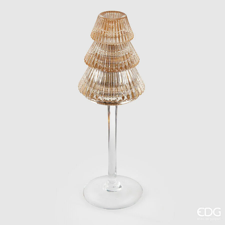 EDG Enzo De Gasperi Portacandela Pino di Natale H 25 Cm D 8 Cm Piede Calice Amber
