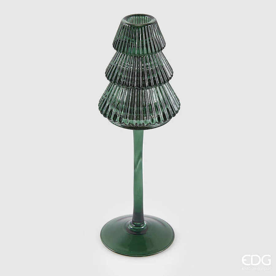 EDG Enzo De Gasperi Portacandela Pino di Natale H 25 Cm D 8 Cm Piede Calice Dark Green