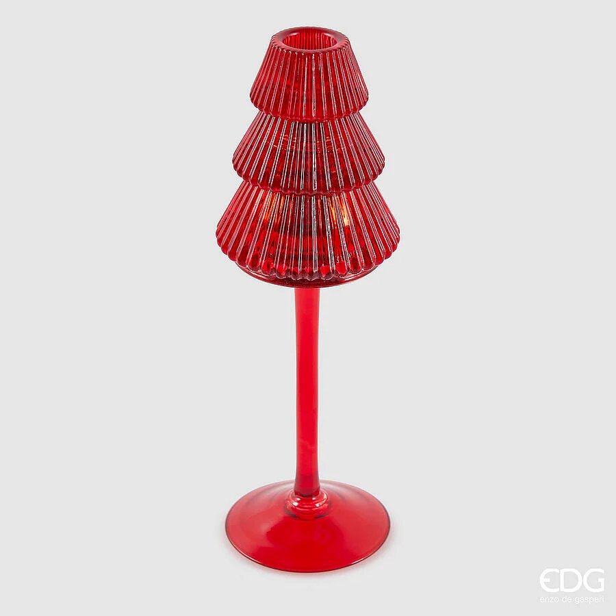 EDG Enzo De Gasperi Portacandela Pino di Natale H 25 Cm D 8 Cm Piede Calice Red