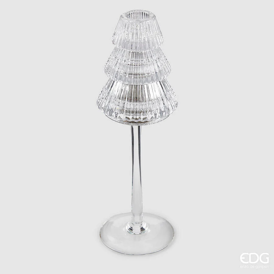 EDG Enzo De Gasperi Portacandela Pino di Natale H 25 Cm D 8 Cm Piede Calice Silver