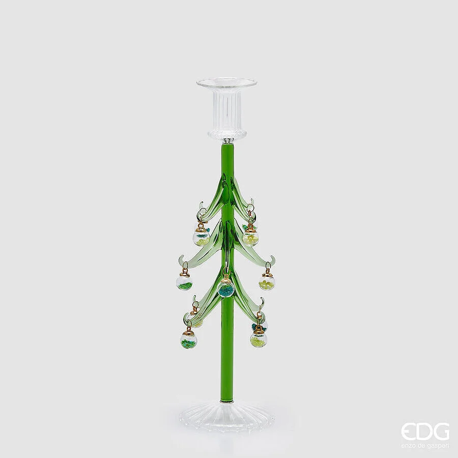 EDG Enzo De Gasperi Portacandela Pino di Natale H 32 Cm D 9 Cm Green
