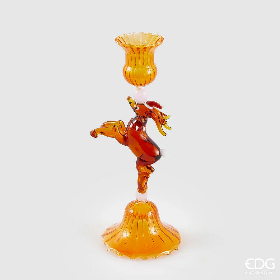 EDG Enzo De Gasperi Portacandela Renna di Natale H 24 cm D 8,5 cm Vetro Amber