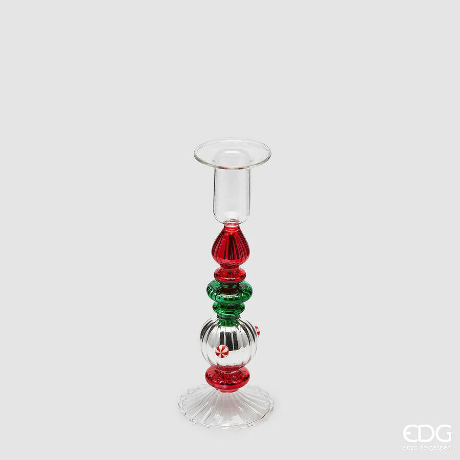 EDG Enzo De Gasperi Portacandela Strati di Natale  H 19 Cm D 6,5 Cm Green Red