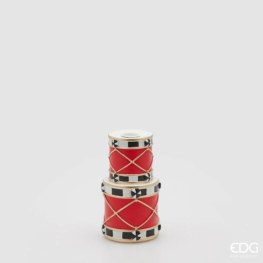 EDG Enzo De Gasperi Portacandela Tamburo Natale H 15 Cm D 8 Cm White Black