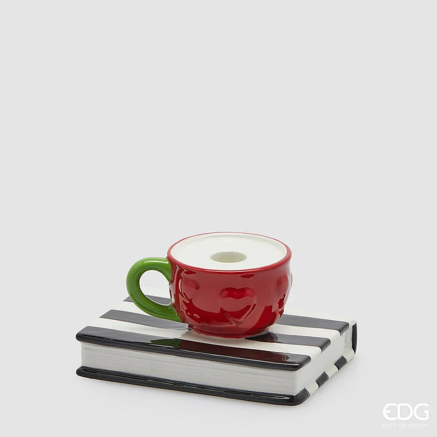 EDG Enzo De Gasperi Portacandela Tazza Libro H 8 Cm L 15 Cm L 12 Cm Natale White Black