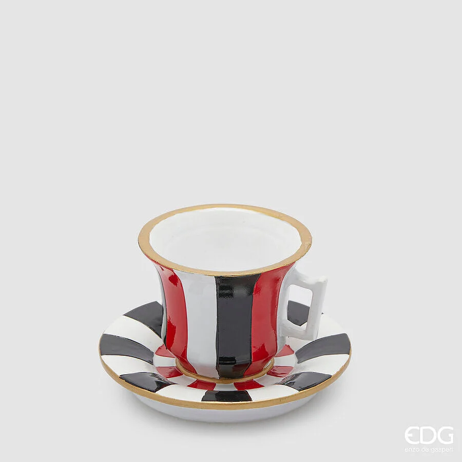 EDG Enzo De Gasperi Portacandela Tazza  Natale H 7,5 Cm D 12 Cm White Black
