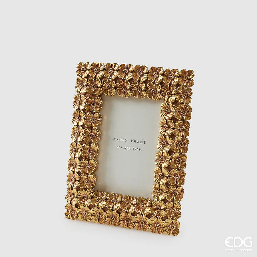 EDG Enzo De Gasperi Portafoto Fiorimix Rettangolare H 22 Cm L 17 Cm Gold
