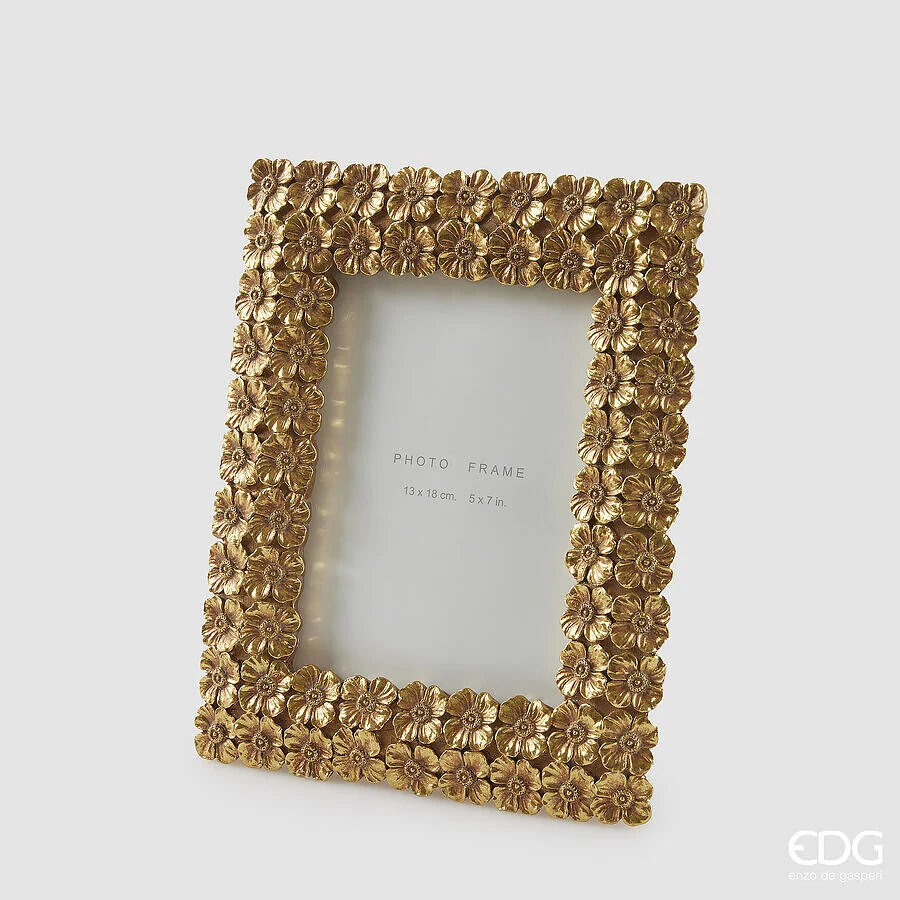 EDG Enzo De Gasperi Portafoto Fiorimix Rettangolare H 24 Cm L 19 Cm Gold