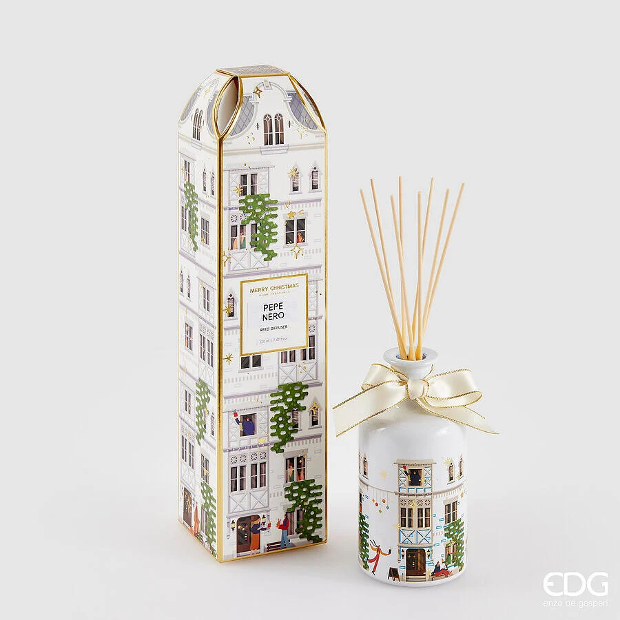 EDG Enzo De Gasperi Profumatore Bottiglia di Natale Rue de Rivoli 200 Ml H 13,5 Cm Black Pepper Bianco