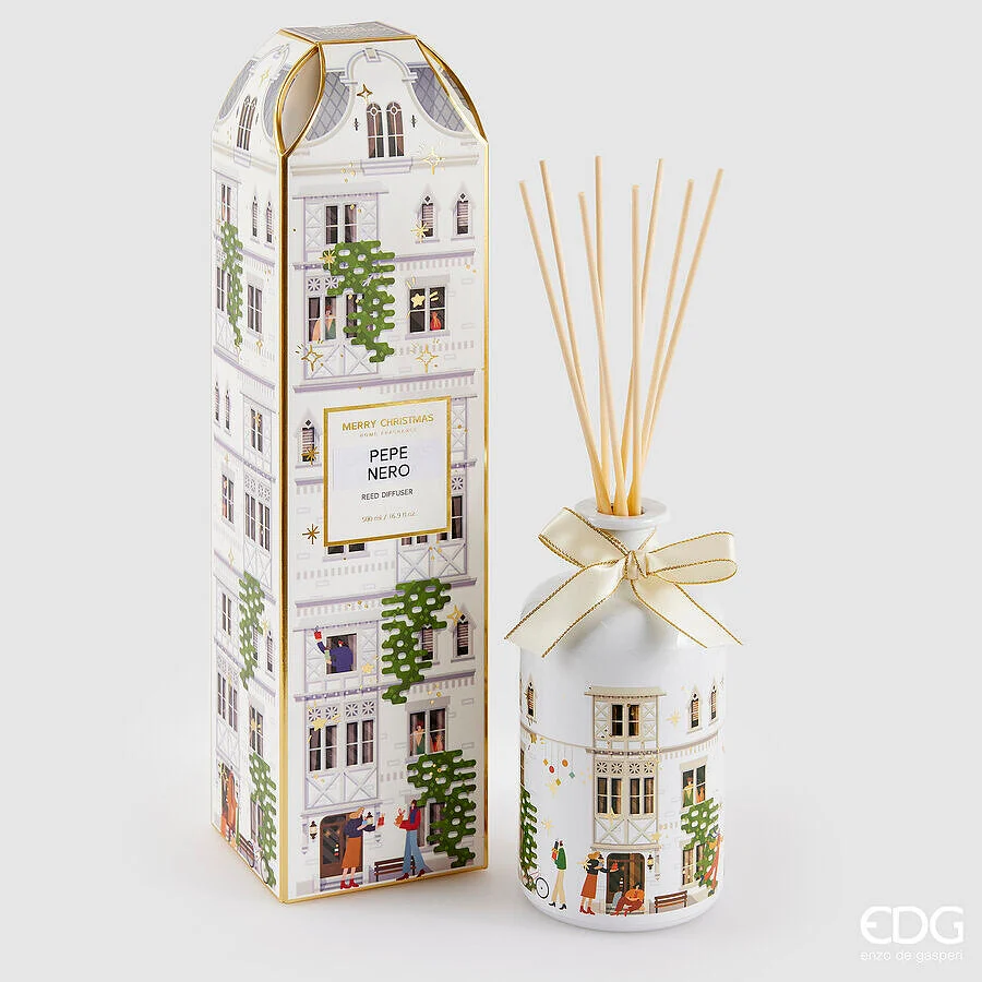 EDG Enzo De Gasperi Profumatore Bottiglia di Natale Rue de Rivoli 500 Ml H 35 Cm Black Pepper Bianco