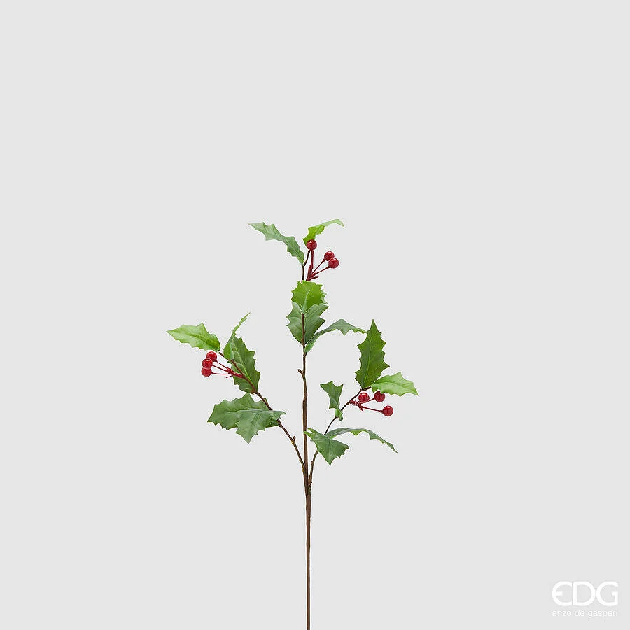 EDG Enzo De Gasperi Ramo Agrifoglio Natalizio con Bacche H 60 Cm Verde Rosso