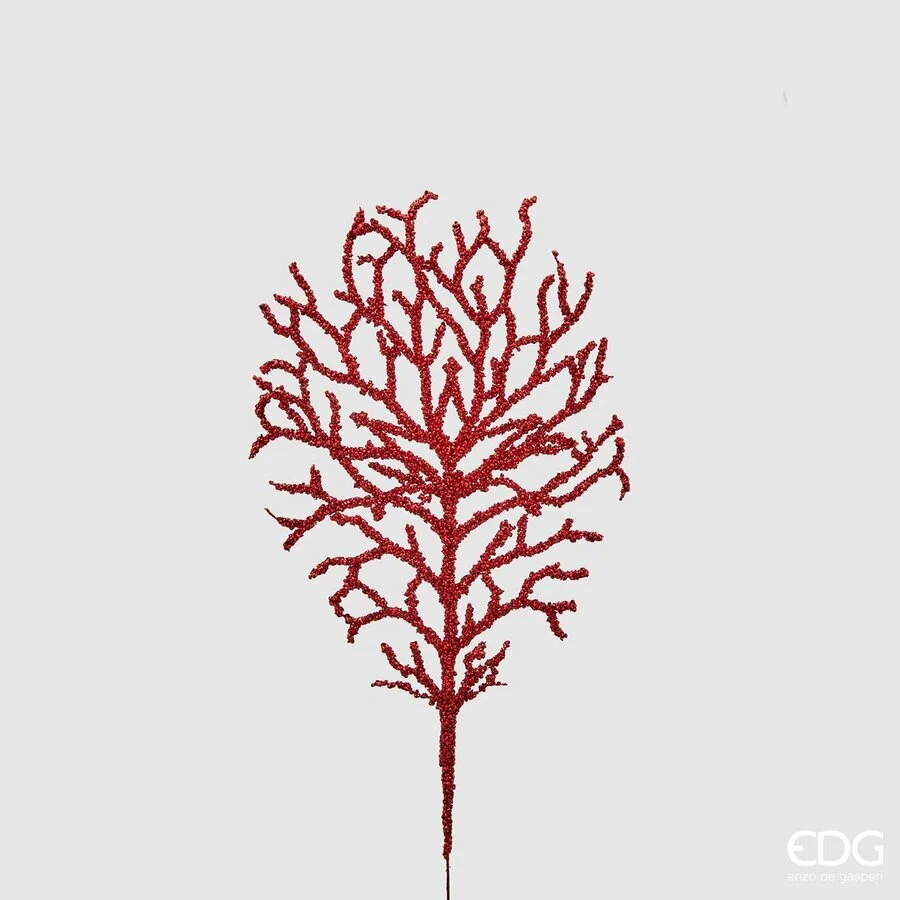 EDG Enzo De Gasperi Ramo Corallo Glitterato Natalizio H 40 Cm Rosso