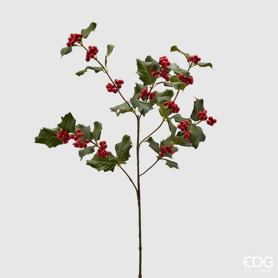 EDG Enzo De Gasperi Rex Ramo Natalizio con Bacche e Foglie H 66 Cm Verde Rosso