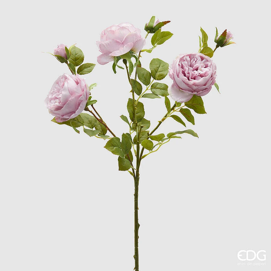 EDG Enzo De Gasperi Rosa Sonia Ramo x3 con Foglie e Bocciolo H 65 Cm Pianta Artificiale Mauve