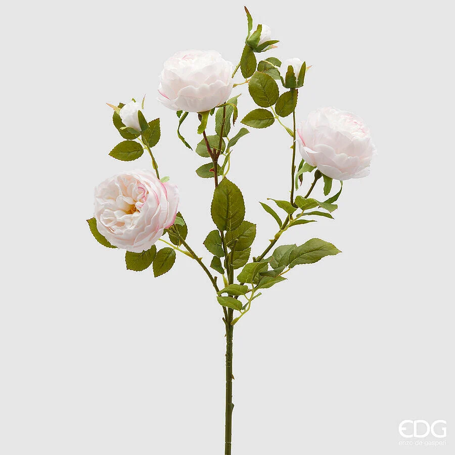 EDG Enzo De Gasperi Rosa Sonia Ramo x3 con Foglie e Bocciolo H 65 Cm Pianta Artificiale Rosa Chiaro