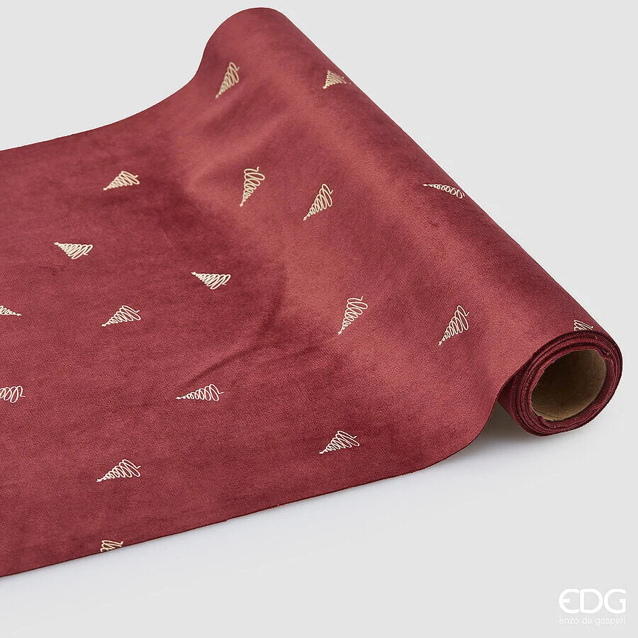 EDG Enzo De Gasperi Rotolo Tessuto Stampa Pino Natale H 35 Cm L 200 Cm Burgundy