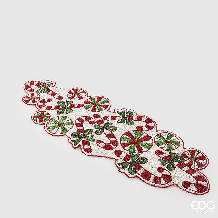 EDG Enzo De Gasperi Runner Candycane Natale con Perle L 90 Cm L 30 Cm White Red