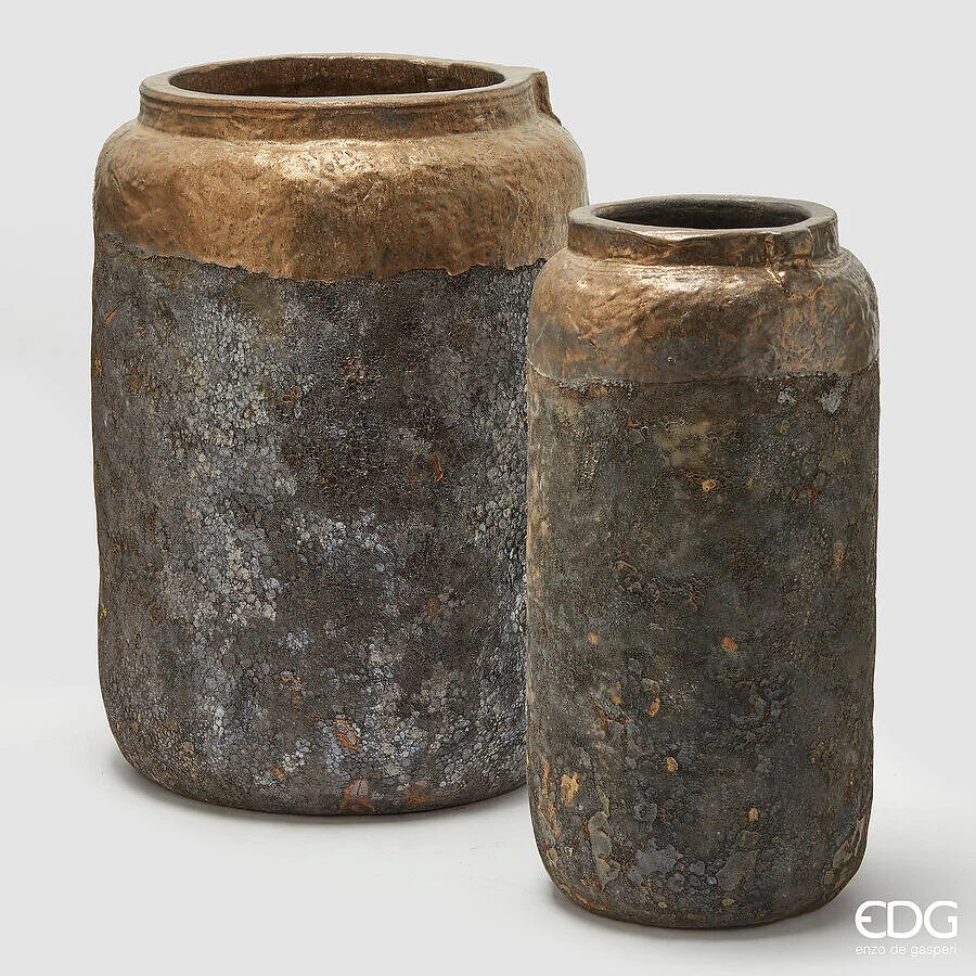 EDG Enzo De Gasperi Set 2 Vasi Saigon Rotondo Copper Ceramica