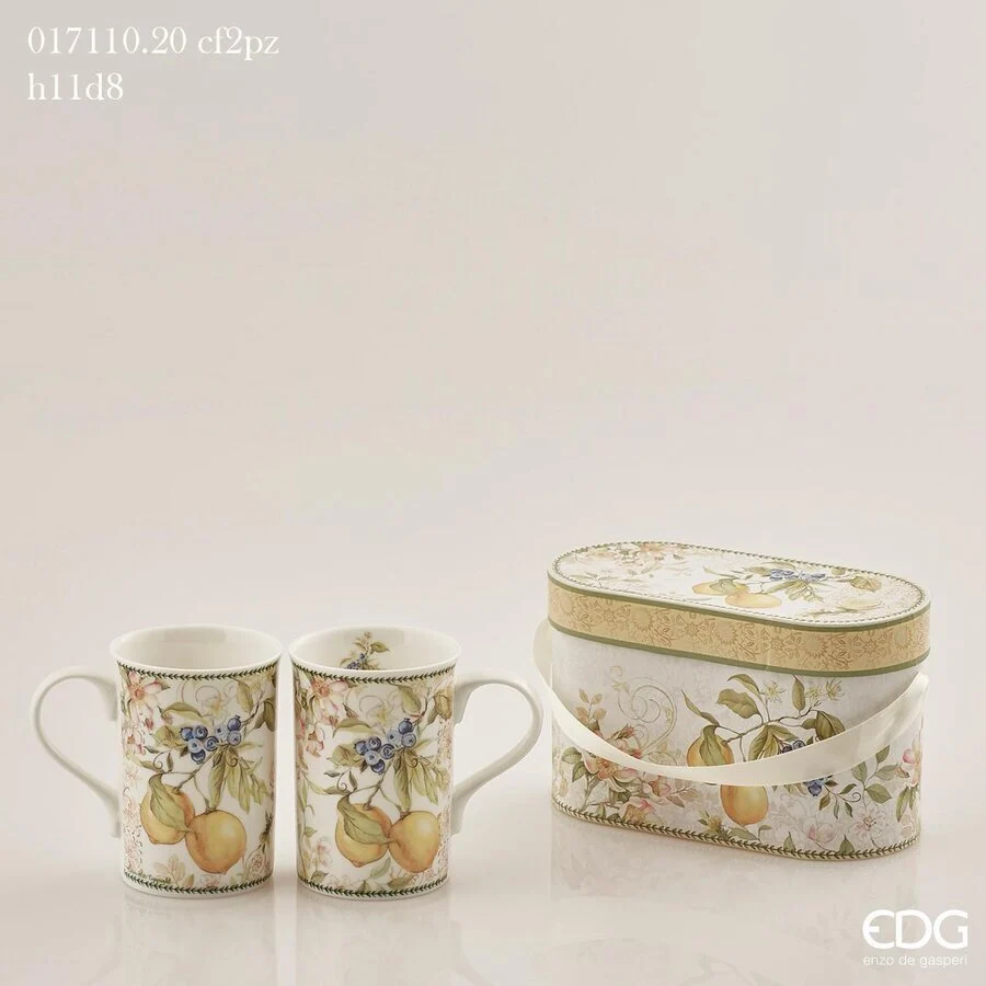 EDG Enzo De Gasperi Set 2 Tazze Mug Porcellana H 11 Cm D 8 Cm 320 Ml Confezione Regalo Giallo
